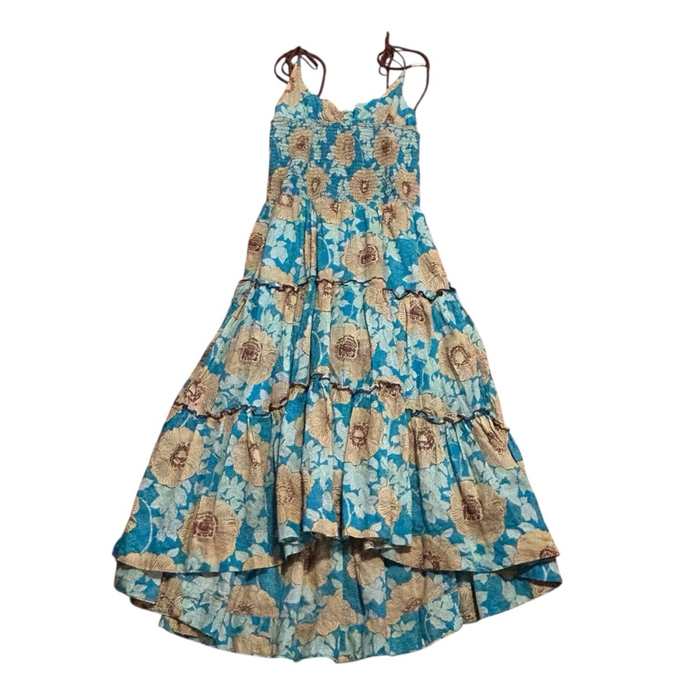 New Free People Adriel Tiered Dress Size Small Tie Straps Blue Ocean NWT - Picture 3 of 5